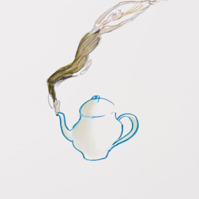 Jules Ralph Feiffer (American, b. 1929), "Kamm Family Teapot Drawing" 2013. Watercolor on paper, 17 x 13 in. Kamm Collection 2013.182. Photo: David H. Ramsey.