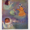 A painting of three teapots and a baby.