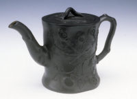 Unknown maker (England). Black Basalt Teapot with Leaf Design, ca. 1800. Stoneware. Kamm Collection 1994.2.4
