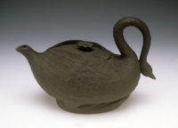 Sowter & Co. (England). Black Basaltes Swan Teapot, ca. 1805. Stoneware 6.5 x 10 x 5″. Kamm Collection 1992.57