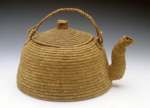 Unknown maker Eskimo Teapot ca. 1900 woven rye grass 9 x 5.5 x 7.5″