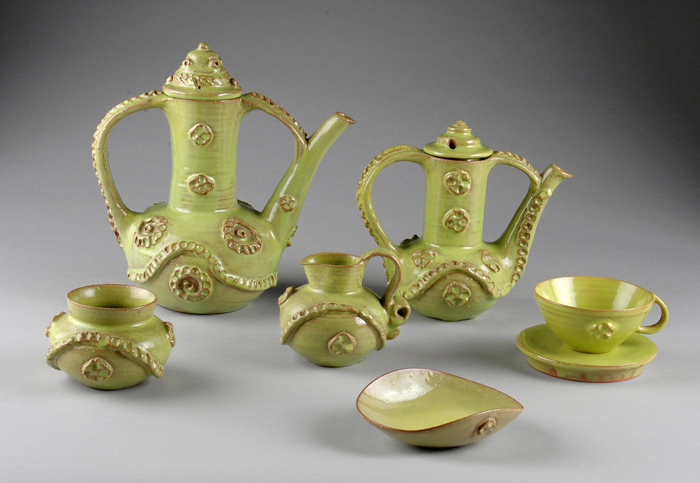 Beatrice Wood, Chartreuse Coffee and Tea Set ca. 1945