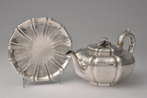 Paul Storr silver teapot with stand.