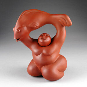 Richard Swanson (American, b. 1944), "Proud Catch" 1993. Earthenware, 10 x 8 x 5.75 in. Kamm Collection 2006.81.18.