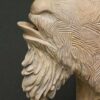 A close up of the beak and face of an eagle statue.