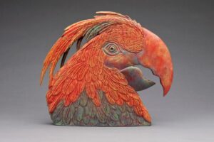 Ron Layport, Red Bird Teapot, 2012. wood sculpture.