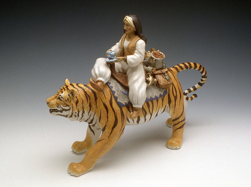 Kathryn McBride, "Dream Journey on the Spice Trail" 1997. Ceramic sculpture of a woman riding.
