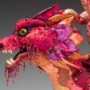 A close up of the head and face of a dragon