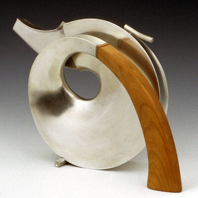 Michael Jerry, Spiral Teapot II, pewter, wood.