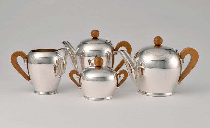 Carlo Alessi, Bombe Coffee and Tea Set. Designed 1945. Silverplated stainless steel.