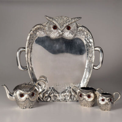 Frederick Edmonds, Owl Tea Service, 1892. silver.