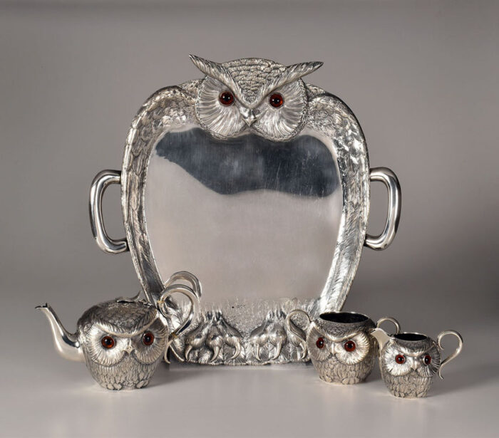 Frederick Edmonds, Owl Tea Service, 1892. silver.