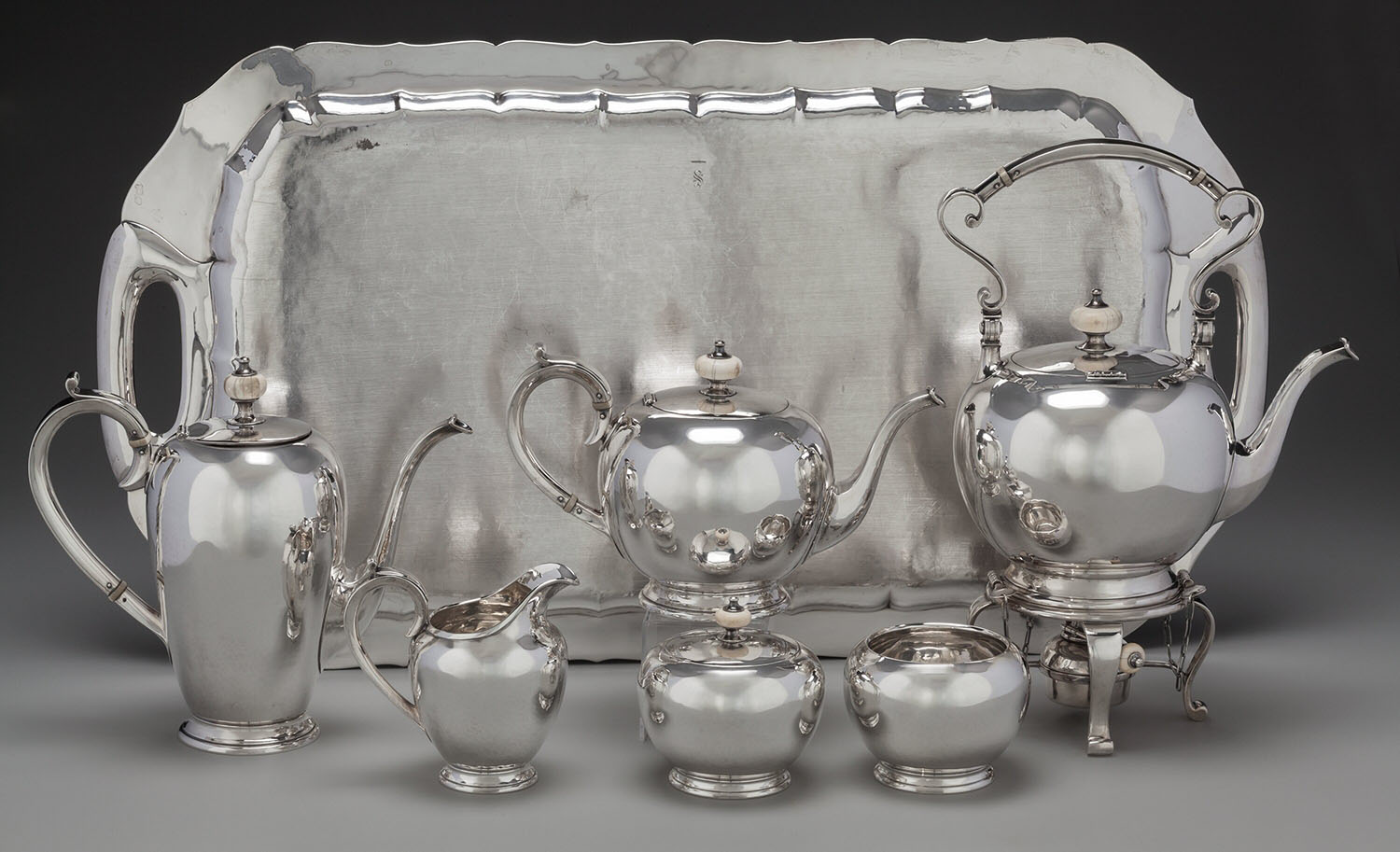 Porter Blanchard, "Colonial Antique" silver tea and coffee service, c. 1930.